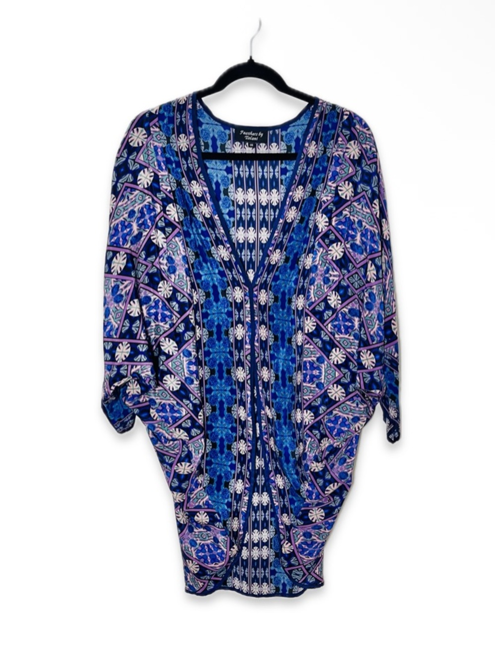 Feathers by Tolani Blue Floral Kimono Cardigan OS Boho Duster Anthropologie